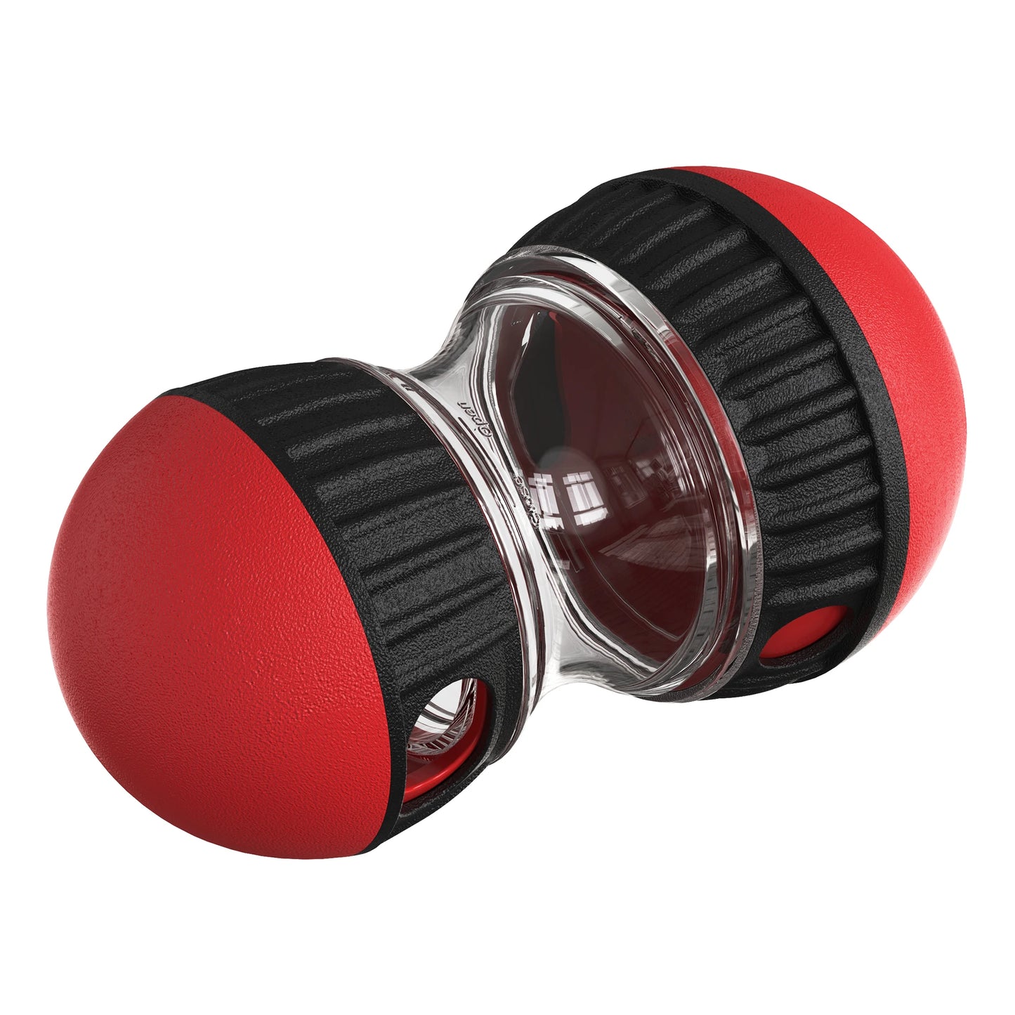 Red and Black dog toy dispenser food with white background