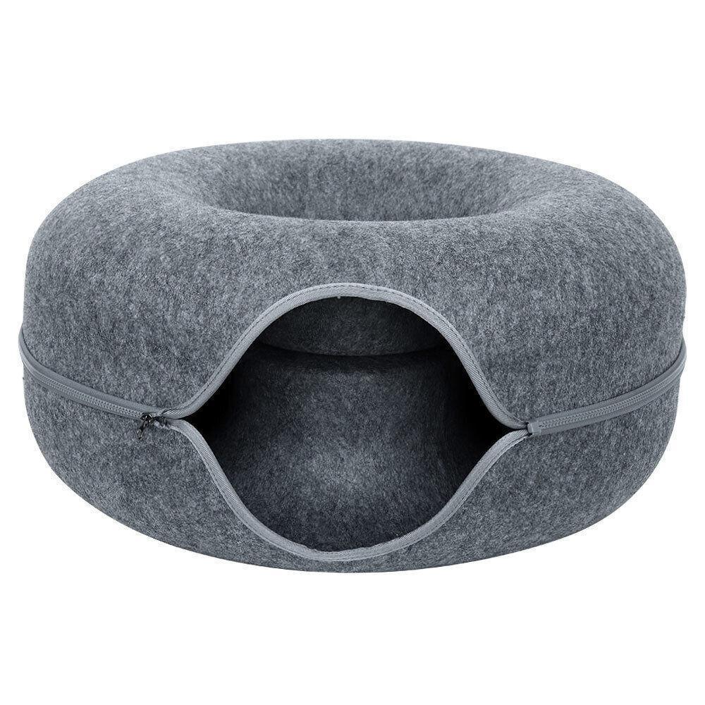 Gray pet bed with zipper on a white background
