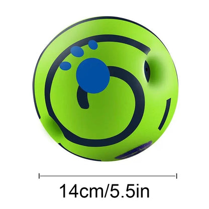 Green and blue ball with size measurement 14cm