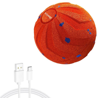 Orange ball device with blue accents and a USB cable on a white background