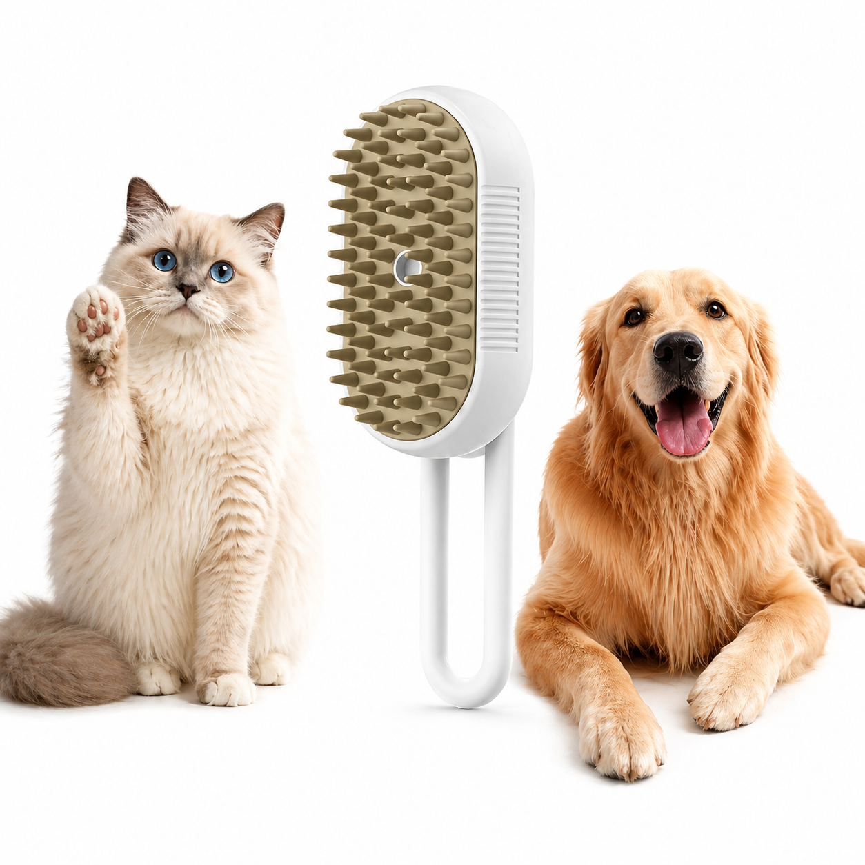 Pet grooming brush with a cat and dog on a white background