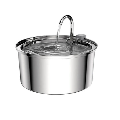 Stainless steel pet water fountain on a white background
