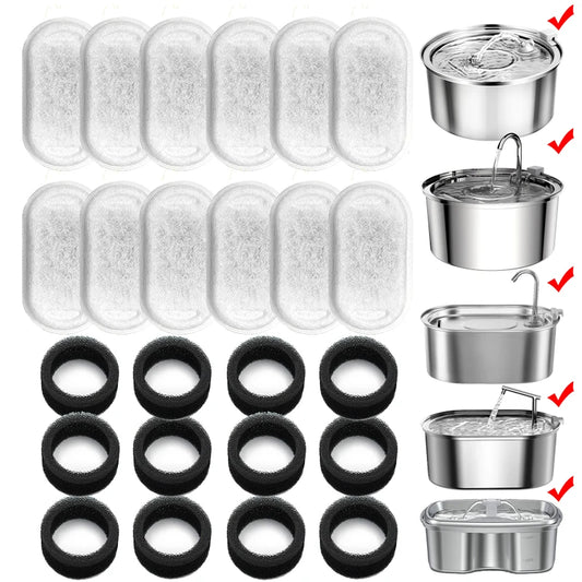 Collection of stainless steel filters and components with clear plastic parts.