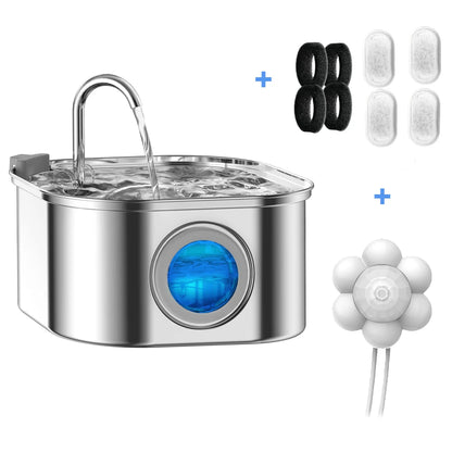 Pet water fountain with additional filters and nozzles on a white background