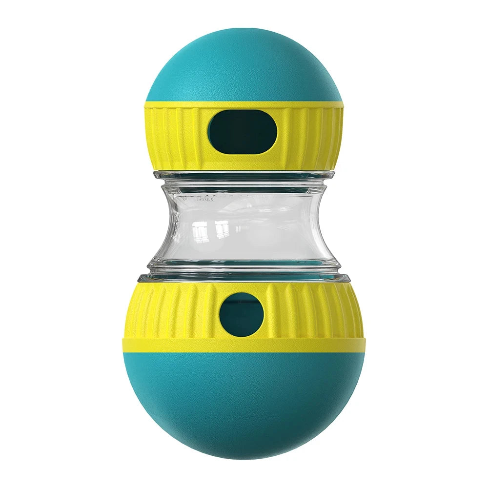 Spherical container with green and yellow design on a white background